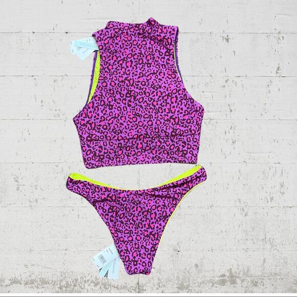 NWT BCBGeneration Two Piece Cheetah Print Reversible Swimsuit Size Small - Picture 2 of 10